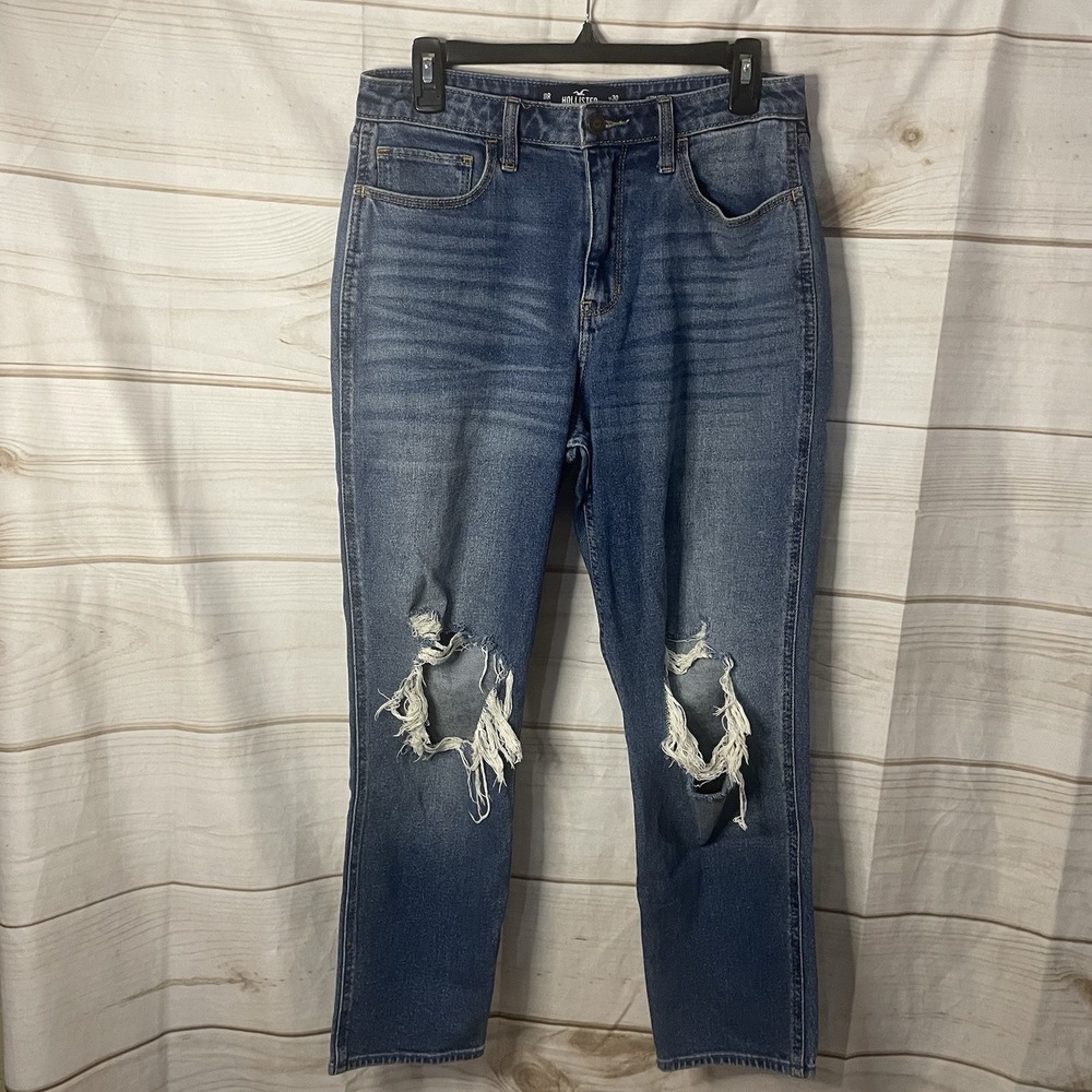 Hollister Ultra High Rise Mom Jeans Women's 11R 30x27 Stretchy Distressed Blue